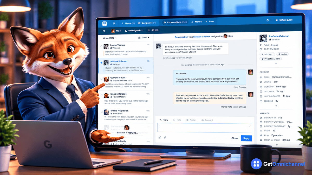 Intercom Fin AI and live chat inbox