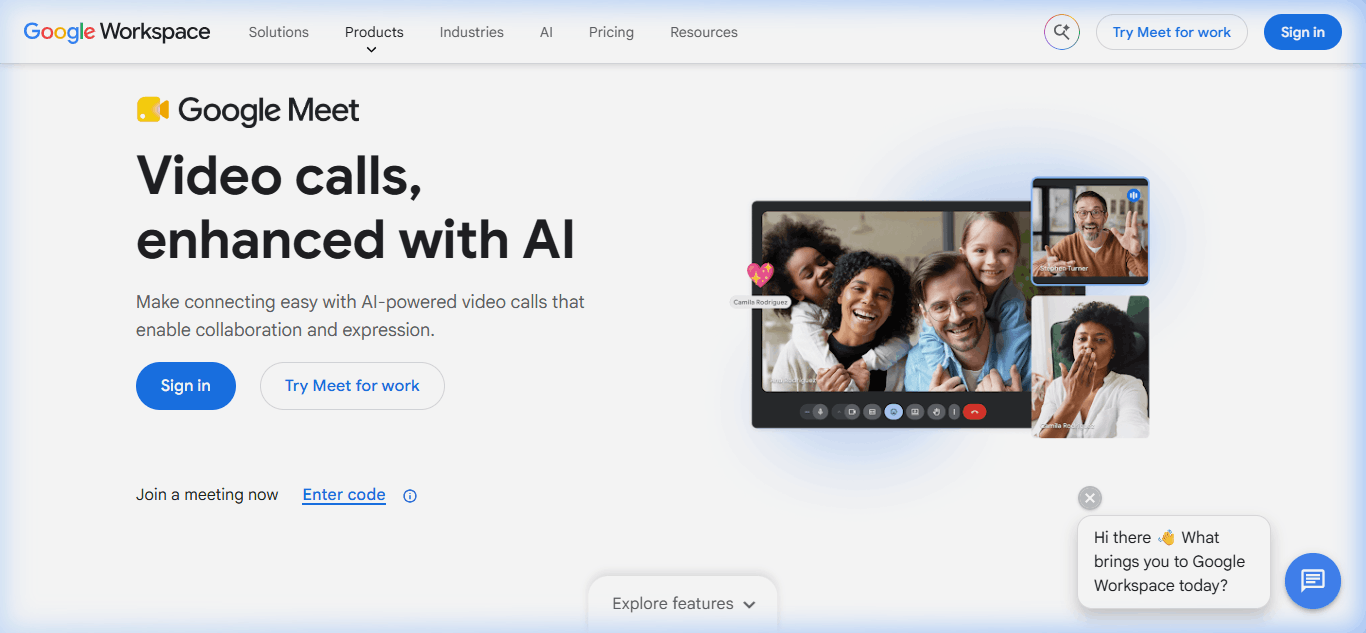 Google Meet homepage