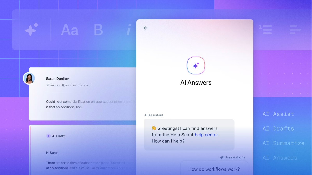 Help Scout AI Answers and AI Assist features for automated customer support and agent assistance.