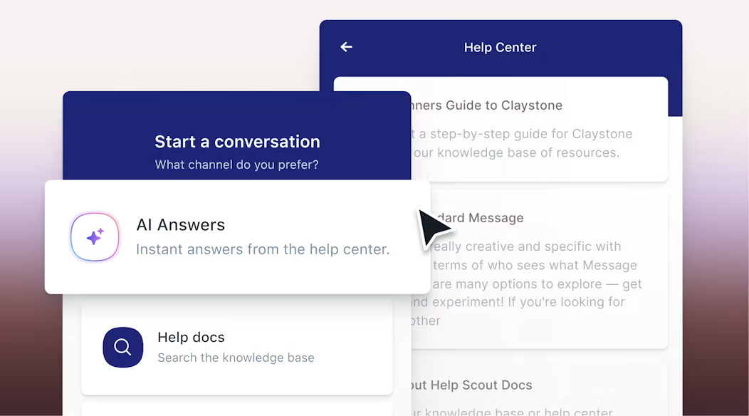 Help Scout Docs knowledge base showing searchable customer support articles and documentation.